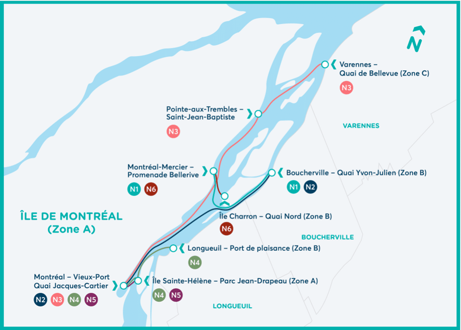 mapa transporte fluvial en montreal