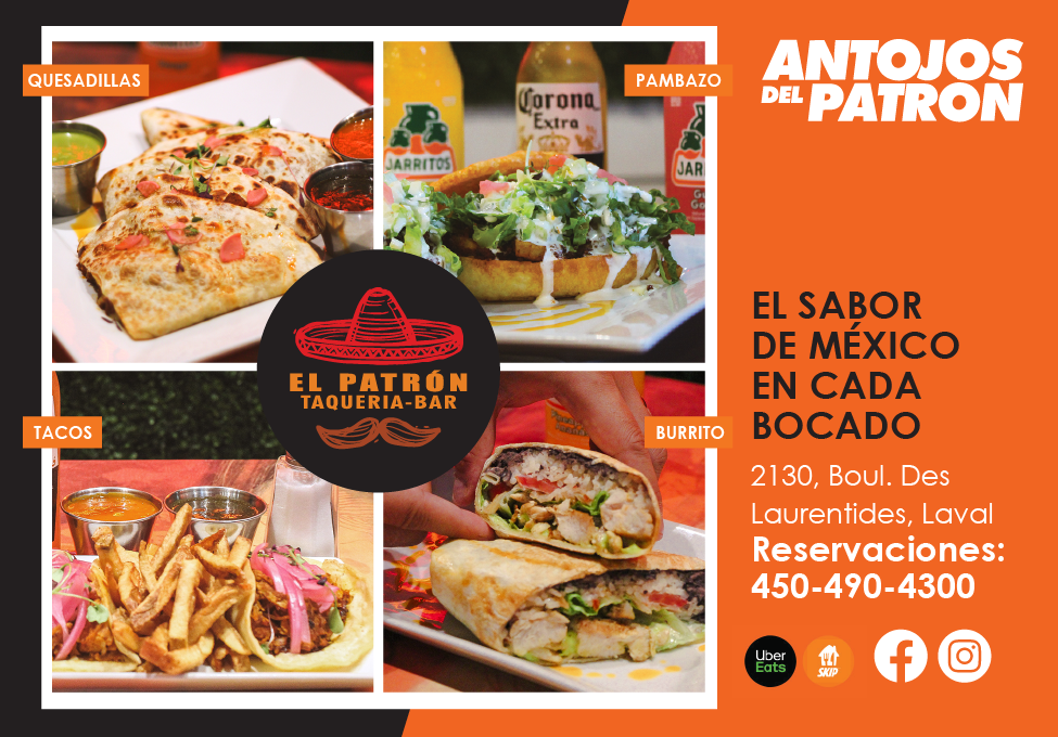 comida como pambazdos, tacos, nachos y quesadillas, comida mexica del restaurante El Patrón Taqueria mas bar en laval