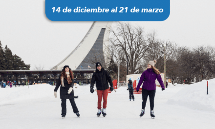 Pista de hielo en el Parc Maisonneuve con vista al Parc Olympique